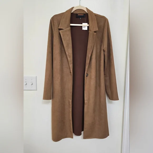 Ambiance Women's Tan Ultra Suede Single Button Trench Coat Size S - Picture 2 of 12